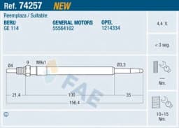 74257 FAE Bujía de precalentamiento original y equivalente