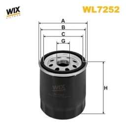 WL7252 WIX Filtro de aceite original y equivalente