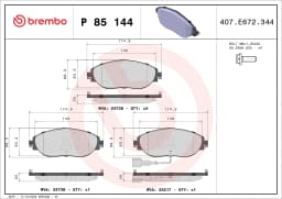 P85144 BREMBO Pastillas de freno delanteras original y equivalente