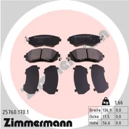 257601701 ZIMMERMANN Pastillas de freno delanteras original y equivalente