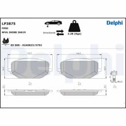 LP3875 DELPHI Pastillas de freno delanteras original y equivalente