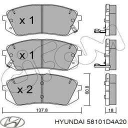 58101D4A20 HYUNDAI Pastillas de freno delanteras original y equivalente