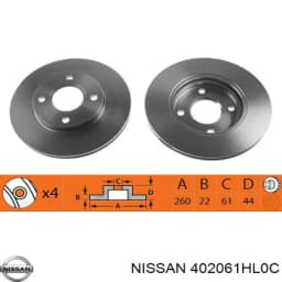 402061HL0C NISSAN Disco de freno delantero original y equivalente