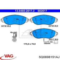 5Q0698151AJ VAG Pastillas de freno delanteras original y equivalente