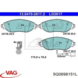 5Q0698151L VAG Pastillas de freno delanteras original y equivalente
